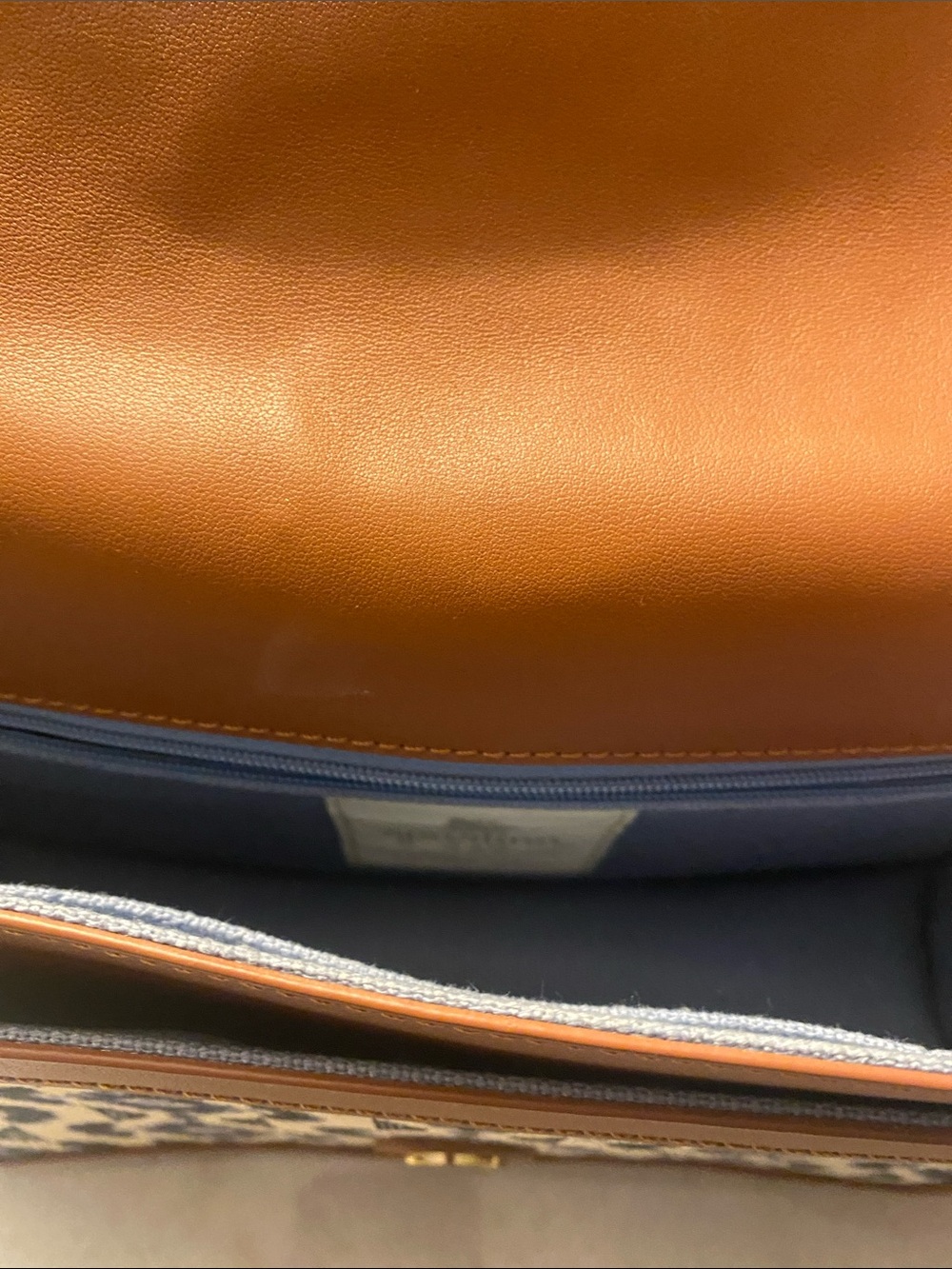 Spartina 449 Brown Leather-Trim Crossbody Bag with Blue raffia Pattern - Picture 5 of 13